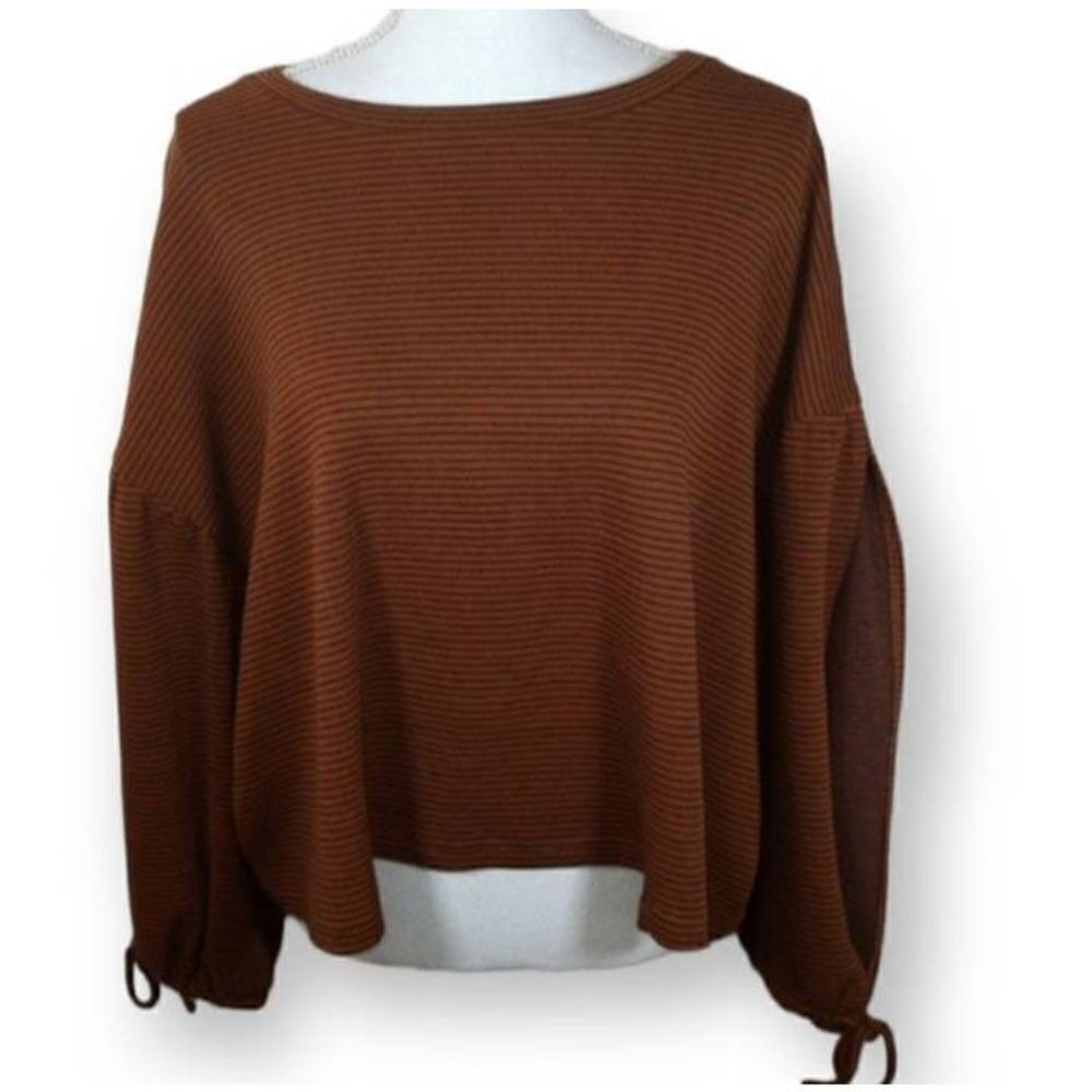 NECTAR CLOTHING BROWN STRIPE BALLOON SLEEVE CROP PULLOVER SZ.M/L EUC.